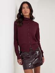 Threadbare Red Compact Knit Funnel Neck Cardigan - Image 1 of 5