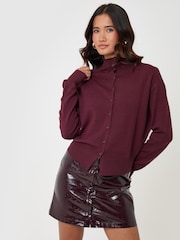 Threadbare Red Compact Knit Funnel Neck Cardigan - Image 2 of 5