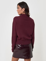 Threadbare Red Compact Knit Funnel Neck Cardigan - Image 3 of 5