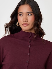 Threadbare Red Compact Knit Funnel Neck Cardigan - Image 5 of 5