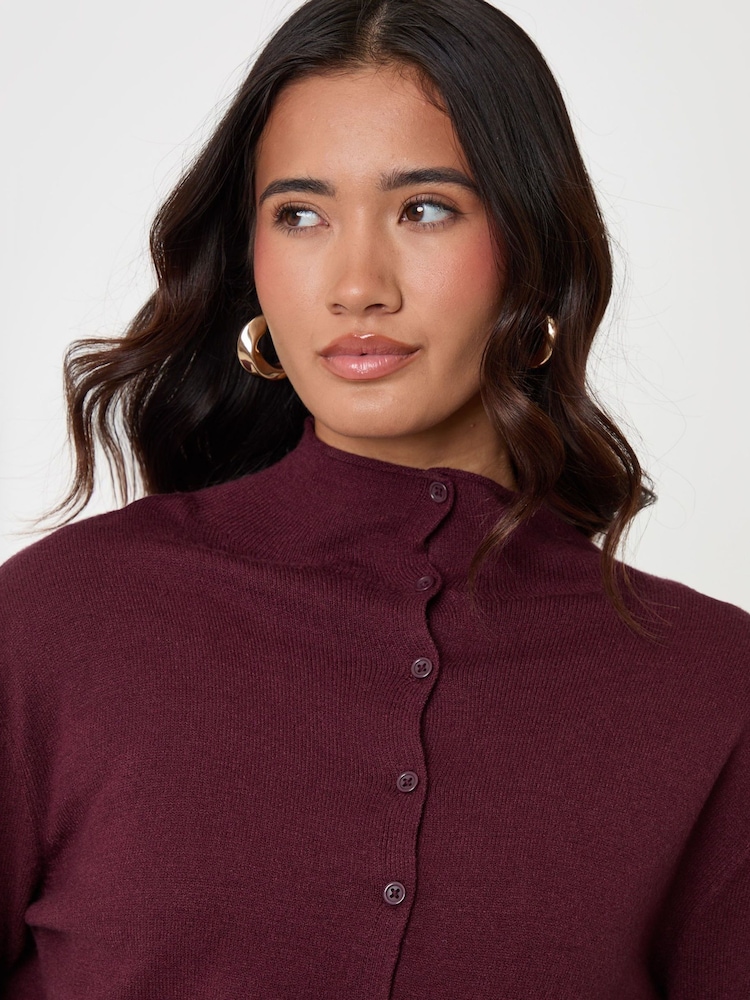 Threadbare Red Compact Knit Funnel Neck Cardigan - Image 5 of 5 Threadbare Red Compact Knit Funnel Neck Cardigan - Image 5 of 5