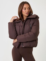 Threadbare Brown Showerproof Cropped Puffer Coat - Image 1 of 5