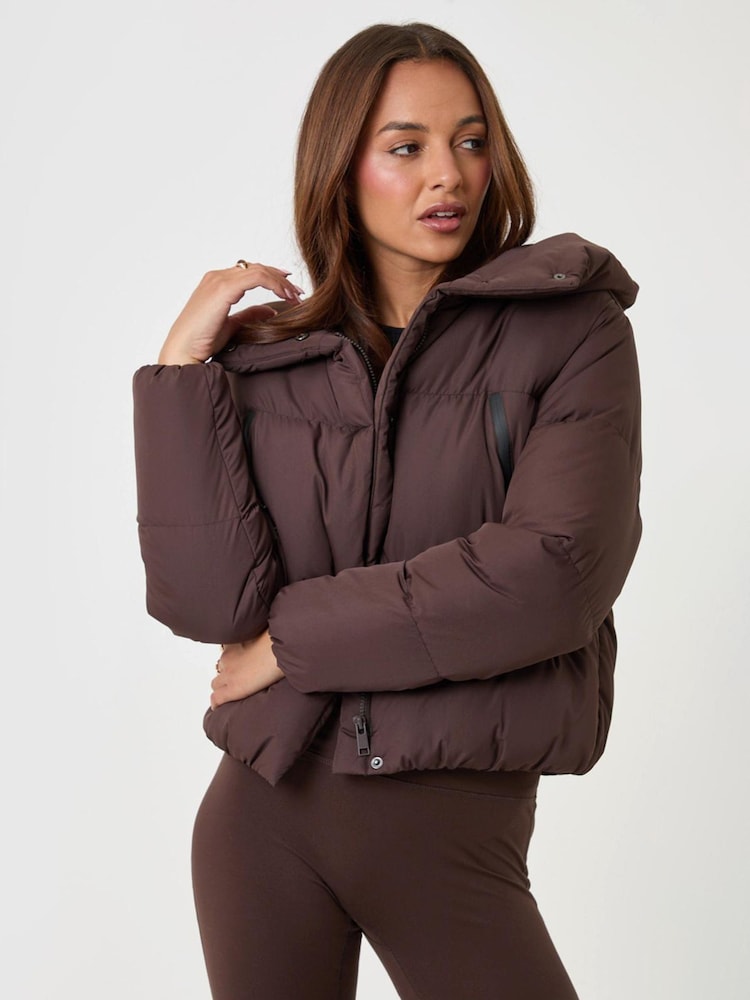Threadbare Brown Showerproof Cropped Puffer Coat - Image 1 of 5