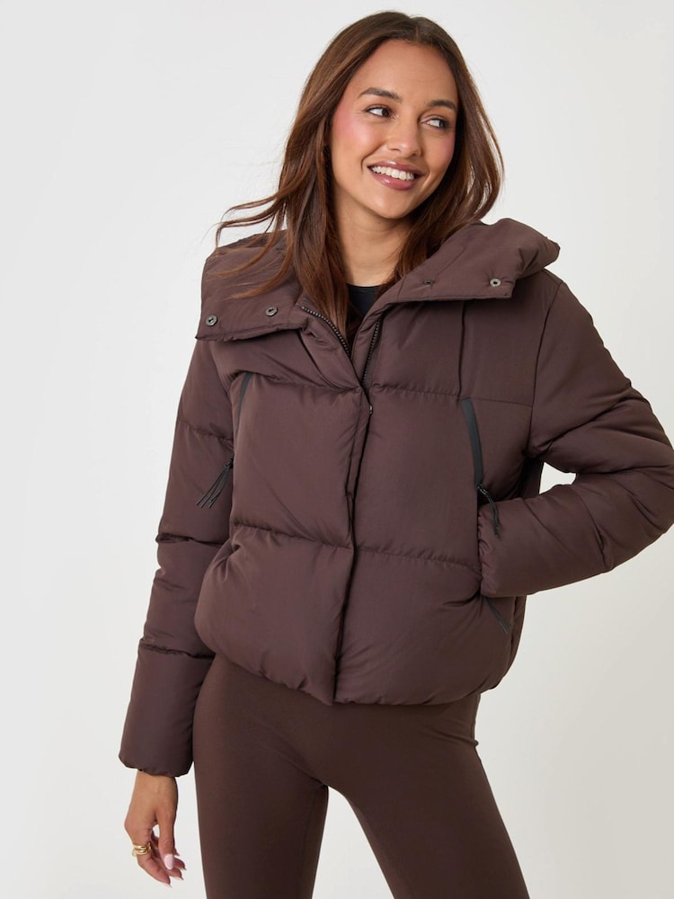 Threadbare Brown Showerproof Cropped Puffer Coat - Image 5 of 5
