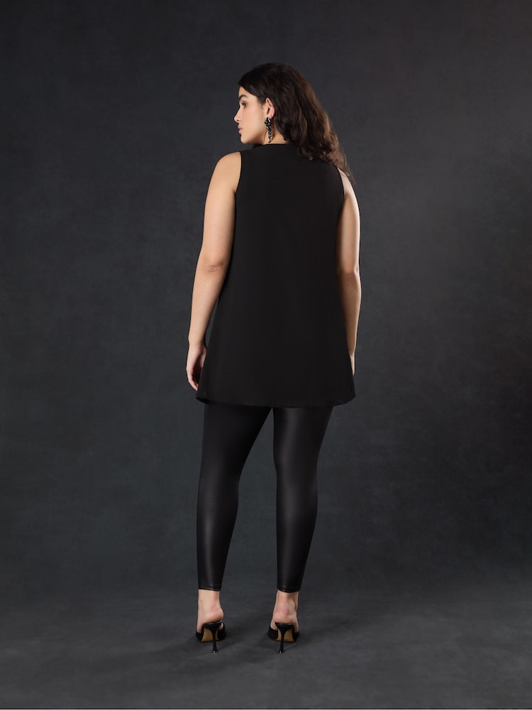 Live Unlimited Black Curve Embellished Chiffon Tunic Vest - Image 2 of 5 Live Unlimited Black Curve Embellished Chiffon Tunic Vest - Image 2 of 5