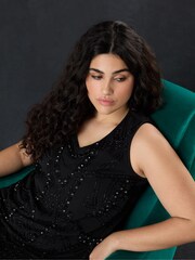 Live Unlimited Black Curve Embellished Chiffon Tunic Vest - Image 3 of 5