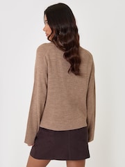 Threadbare Light Brown Deep Rib V-Neck Jumper - Image 3 of 5