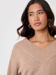 Threadbare Light Brown Deep Rib V-Neck Jumper - Image 5 of 5