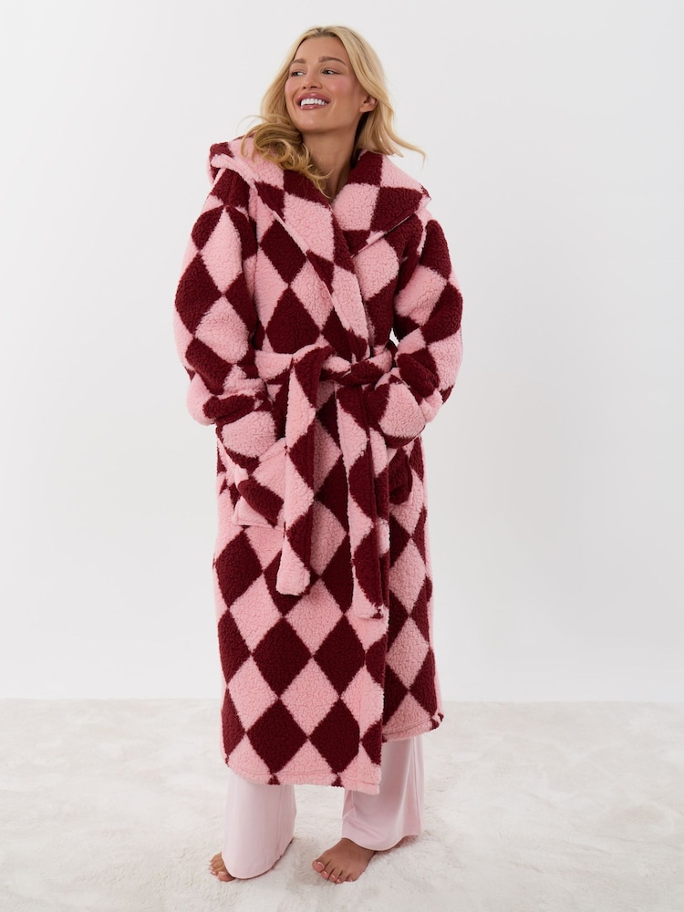 Threadbare Pink Harlequin Hooded Dressing Gown - Image 1 of 5 Threadbare Pink Harlequin Hooded Dressing Gown - Image 1 of 5