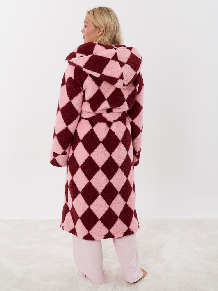 Threadbare Pink Harlequin Hooded Dressing Gown - Image 2 of 5 Threadbare Pink Harlequin Hooded Dressing Gown - Image 2 of 5