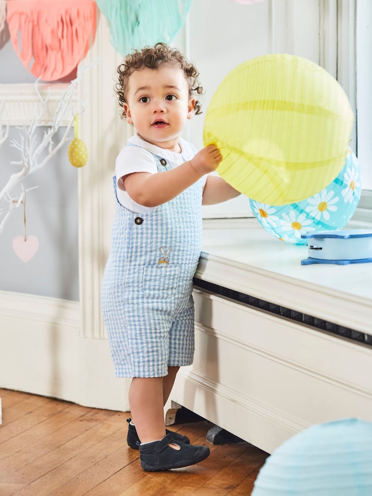 JoJo Maman Bébé Blue 2-Piece Bunny Gingham Dungarees & Body Set - Image 1 of 7