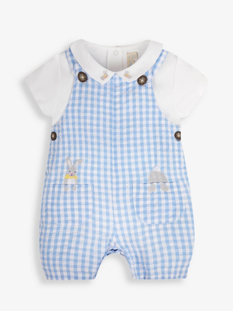 JoJo Maman Bébé Blue 2-Piece Bunny Gingham Dungarees & Body Set - Image 3 of 7