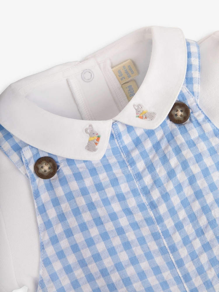 JoJo Maman Bébé Blue 2-Piece Bunny Gingham Dungarees & Body Set - Image 5 of 7