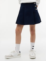 Tommy Hilfiger Blue Gold-Tone Button Pleated Skirt - Image 1 of 5
