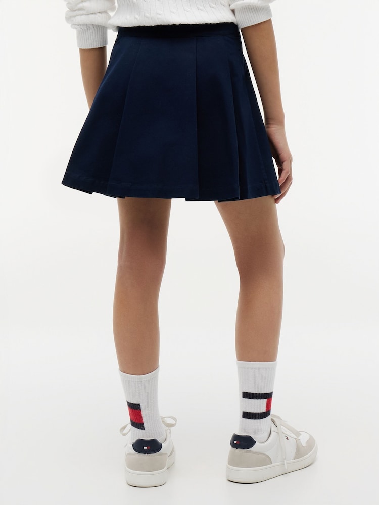 Tommy Hilfiger Blue Gold-Tone Button Pleated Skirt - Image 2 of 5 Tommy Hilfiger Blue Gold-Tone Button Pleated Skirt - Image 2 of 5