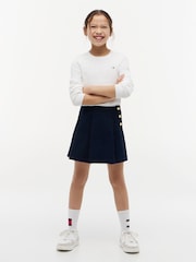 Tommy Hilfiger Blue Gold-Tone Button Pleated Skirt - Image 3 of 5