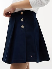 Tommy Hilfiger Blue Gold-Tone Button Pleated Skirt - Image 4 of 5