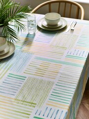 Green Stripe Wipe Clean Table Cloth - Image 1 of 3