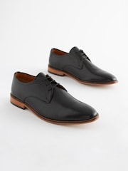Black Regular Fit Contrast Sole Leather Derby Shoes - Image 1 of 6