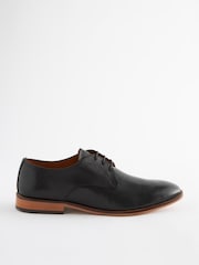Black Regular Fit Contrast Sole Leather Derby Shoes - Image 2 of 6