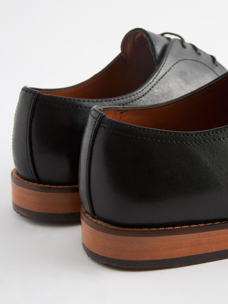 Black Regular Fit Contrast Sole Leather Derby Shoes - Image 3 of 6