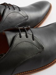 Black Regular Fit Contrast Sole Leather Derby Shoes - Image 4 of 6