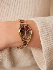 Gold Tone Tort Link Bracelet Watch - Image 1 of 4