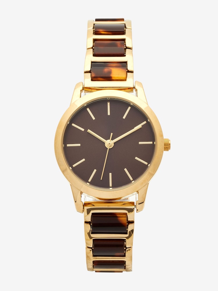 Gold Tone Tort Link Bracelet Watch - Image 2 of 4