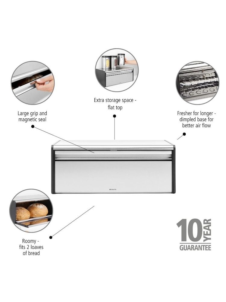 Brabantia Matt Steel Fingerprint Proof Fall Front Bread Bin - Image 2 of 6