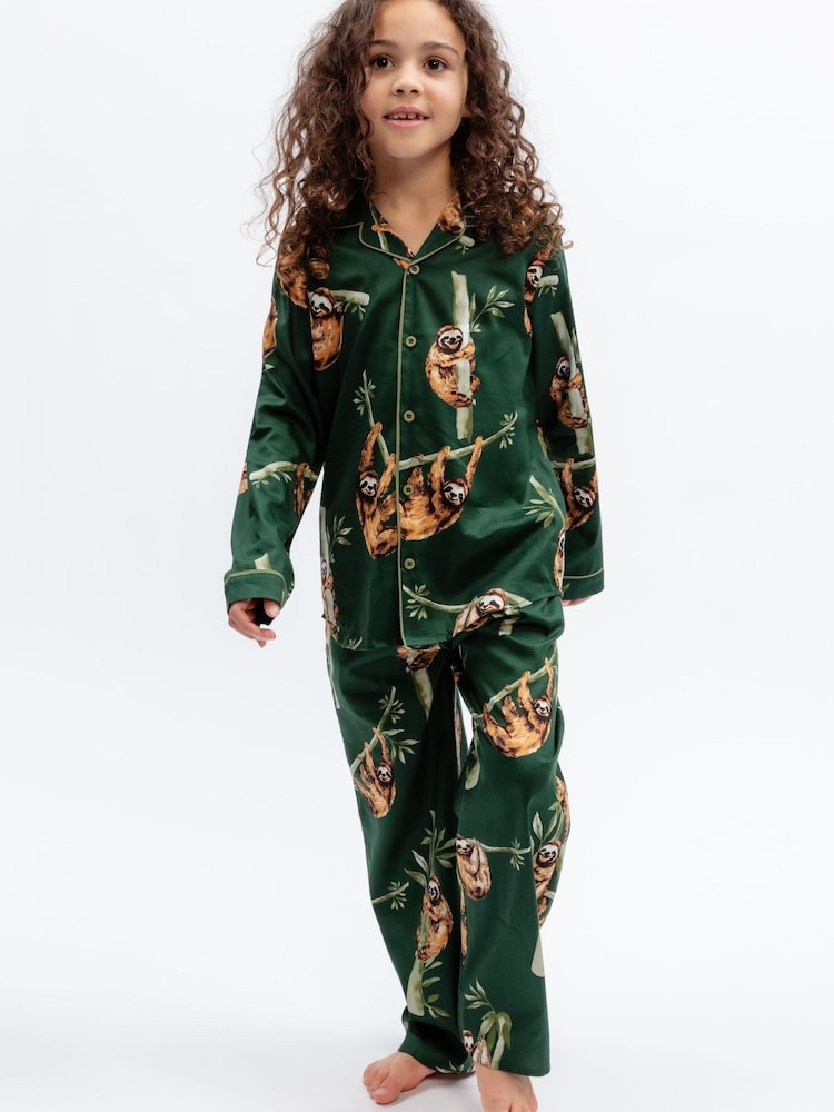 Cyberjammies Green Sloth Print Long Sleeve Pyjamas Set - Image 2 of 4
