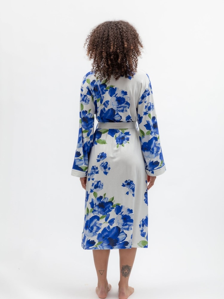Cyberjammies Blue Floral Printed Jersey Long Dressing Gown - Image 2 of 3