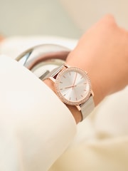 Silver Tone Mixed Metal Sparkle Mesh Watch - Image 1 of 4