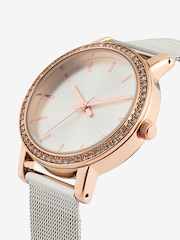 Silver Tone Mixed Metal Sparkle Mesh Watch - Image 4 of 4