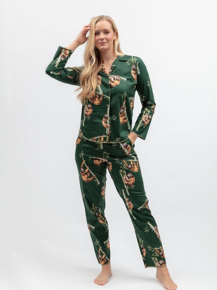Cyberjammies Green Sloth Print Pyjamas Set - Image 1 of 4 Cyberjammies Green Sloth Print Pyjamas Set - Image 1 of 4