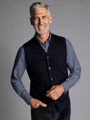 Charles Tyrwhitt Blue Pure Merino Sleeveless Cardigan - Image 1 of 6
