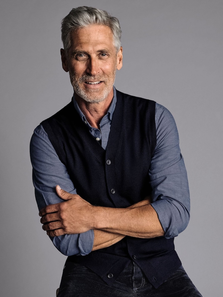 Charles Tyrwhitt Blue Pure Merino Sleeveless Cardigan - Image 2 of 6
