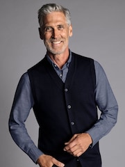 Charles Tyrwhitt Blue Pure Merino Sleeveless Cardigan - Image 3 of 6