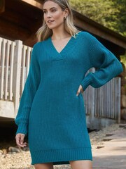 Dzianinowa sukienka sweterkowa Threadbare z dekoltem w szpic - Obraz 1 z 1