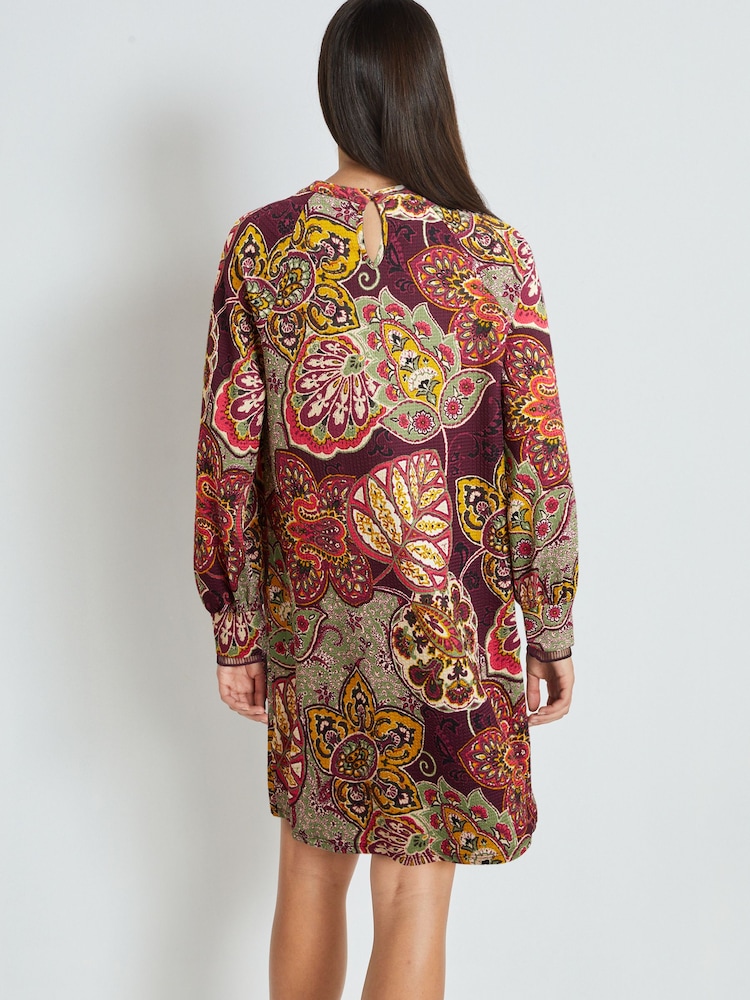 Pink Paisley Long Sleeve Ladder Detail Mini Dress - Image 2 of 6 Pink Paisley Long Sleeve Ladder Detail Mini Dress - Image 2 of 6