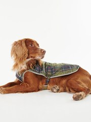 Barbour® Khaki Green Tartan Waterproof Reflective Dog Coat - Image 1 of 5