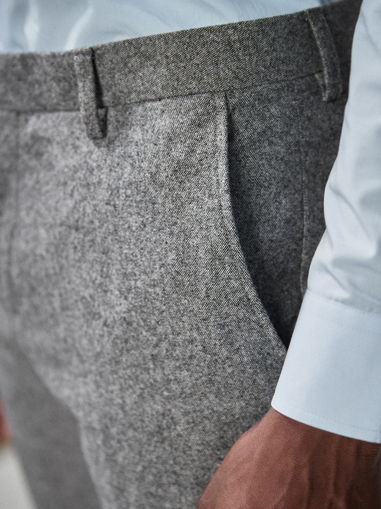 Grey Slim Fit Wool Blend Donegal Suit Trousers - Image 3 of 5