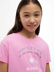 Tommy Hilfiger Pink Rhinestone Logo Relaxed T-Shirt - Image 4 of 5