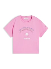 Tommy Hilfiger Pink Rhinestone Logo Relaxed T-Shirt - Image 5 of 5