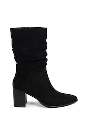 Linzi Black Wisteria Western Style Ruched Ankle Boots With Leather Stacked Heel - Image 2 of 4