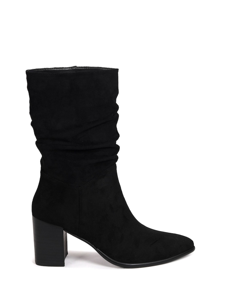 Linzi Black Wisteria Western Style Ruched Ankle Boots With Leather Stacked Heel - Image 2 of 4