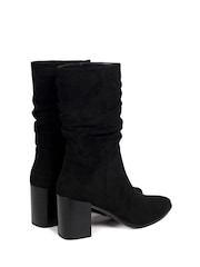 Linzi Black Wisteria Western Style Ruched Ankle Boots With Leather Stacked Heel - Image 4 of 4