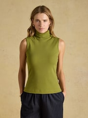 Joules Green Ribbed Cotton Rich Sleeveless Roll Neck - Image 1 of 6