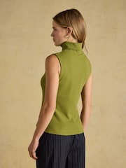 Joules Green Ribbed Cotton Rich Sleeveless Roll Neck - Image 2 of 6