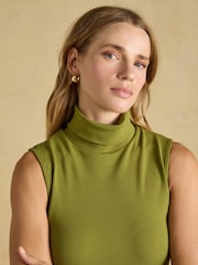 Joules Green Ribbed Cotton Rich Sleeveless Roll Neck - Image 4 of 6