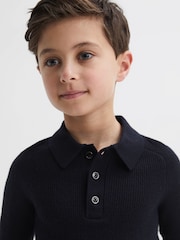 Reiss Navy Holms Senior Merino Wool Polo Shirt - Image 1 of 7